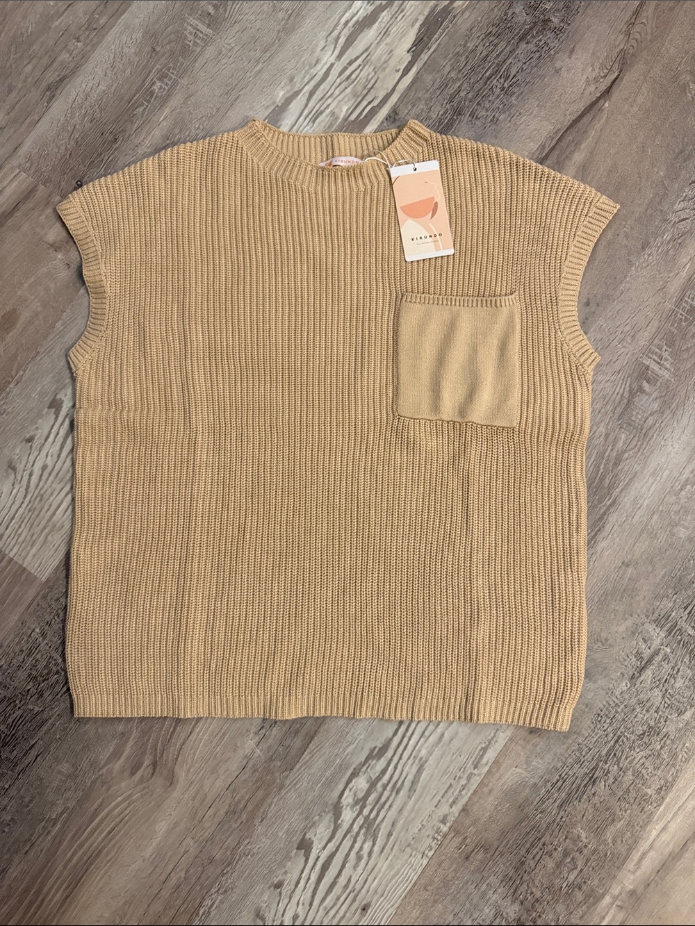 Knitbox Crewneck Pocket Sweater Vest in Beige